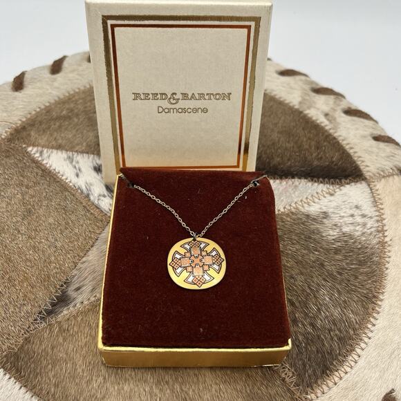 VTG Reed & Barton Damascene 24k Gold Vermeil Silver Copper Pendant Necklace - Picture 1 of 7